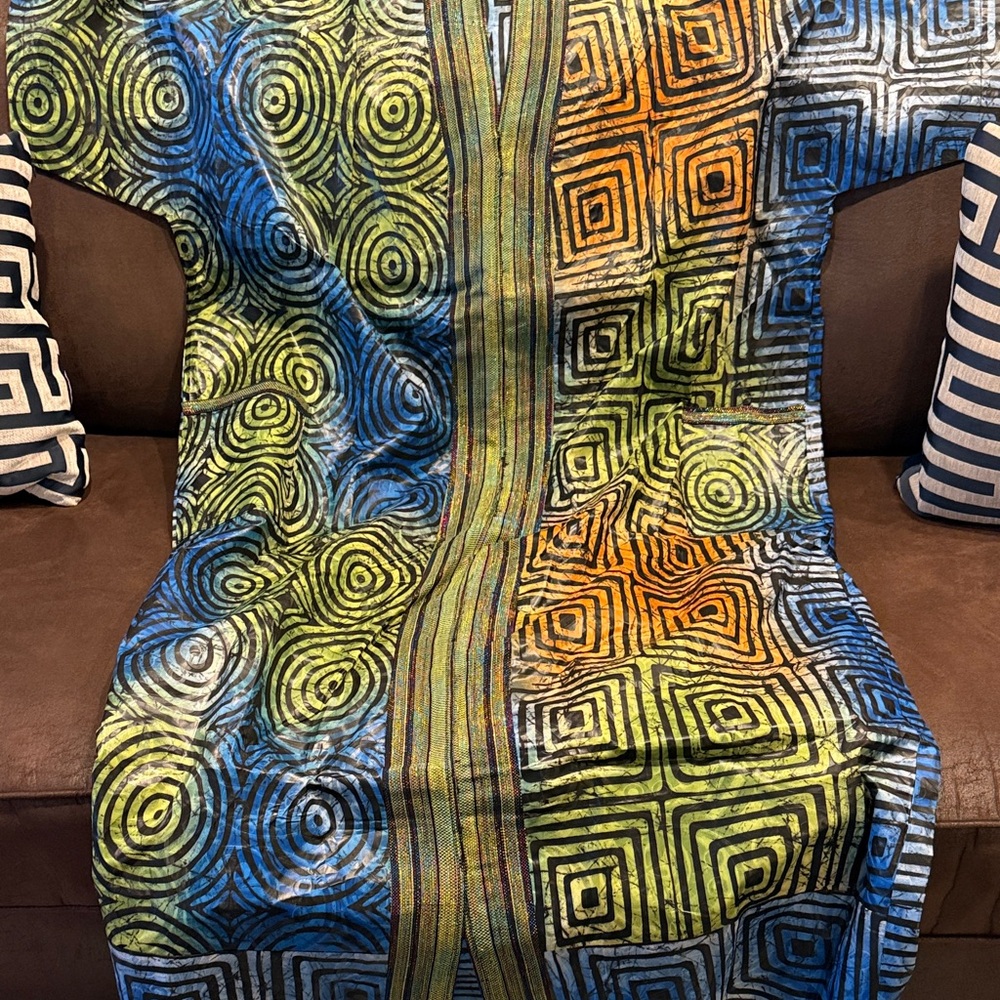 Vibrant Geometric Print Duster - Blue, Green & Orange